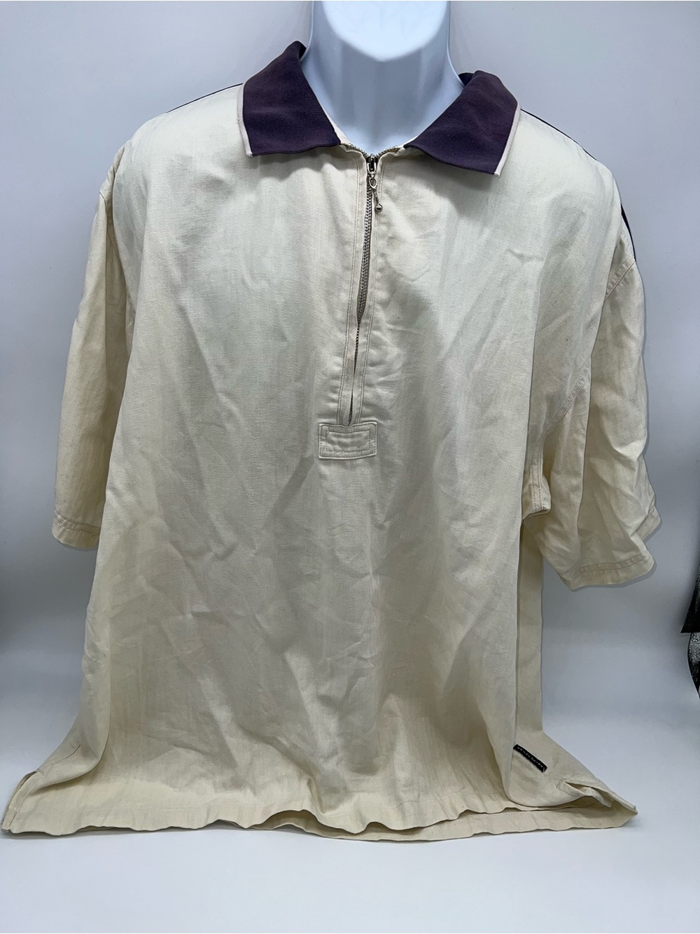 VTG 90s/Y2K On The Brink Herringbone Short Sleeve Half Zip Men's Shirt-Size XL
